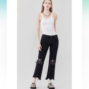 NWT Free People We the Free Maggie Mid Rise Straight Cropped Jeans Washed Black